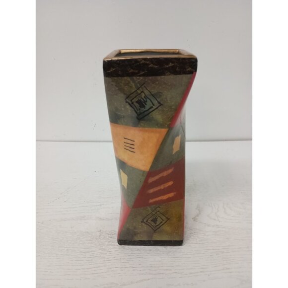 VTG Lavie Multicolor Ceramic Geometric Pattern Twisted Design Vase Art Decor - Picture 6 of 11